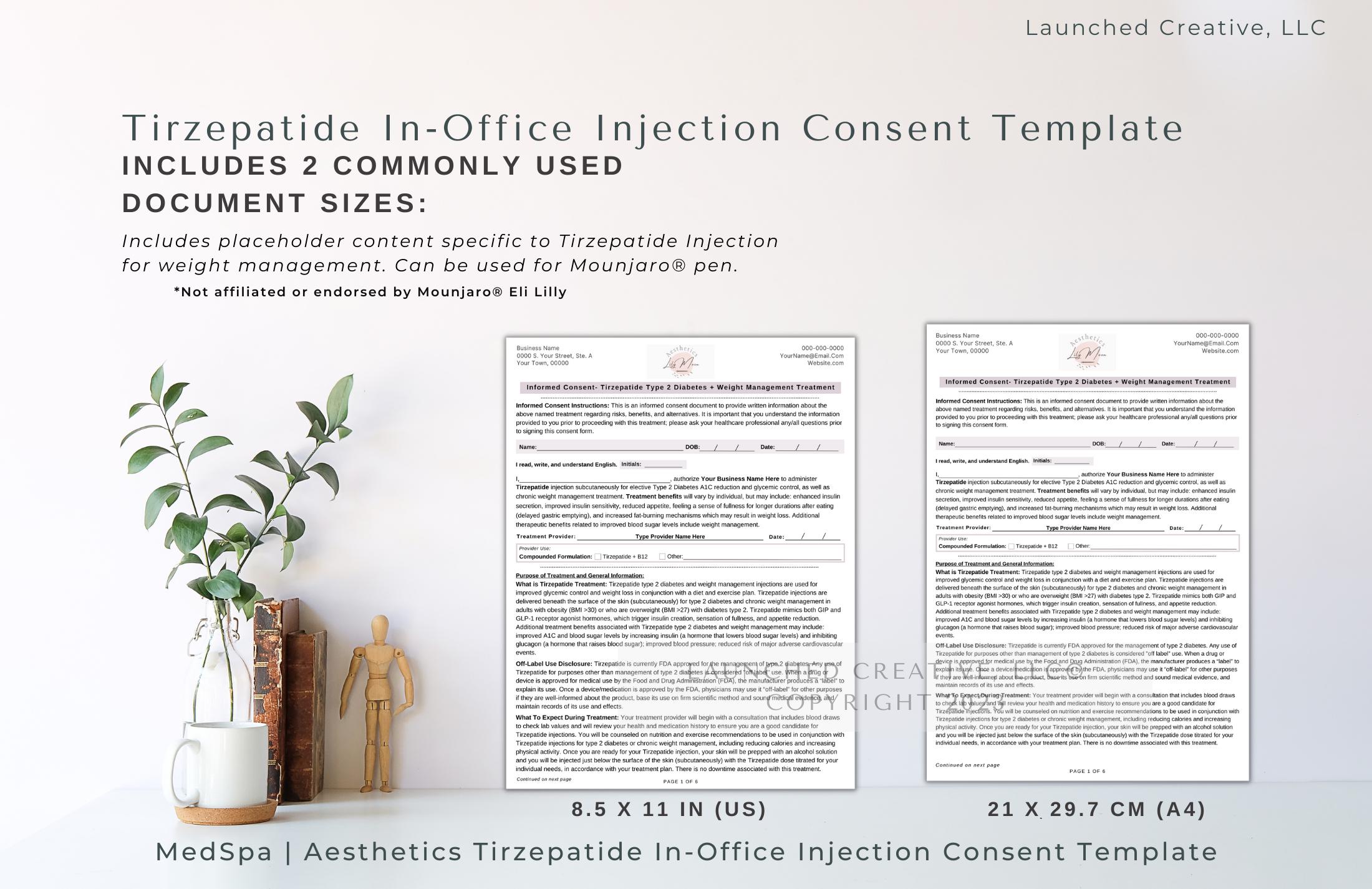 tirzepatide consent form for weight loss free Tirzepatide Weight Loss Injection Consent Form Template | Tirzepatide  In-office Consent Form | Compounded Tirzepatide Injection Form | Canva