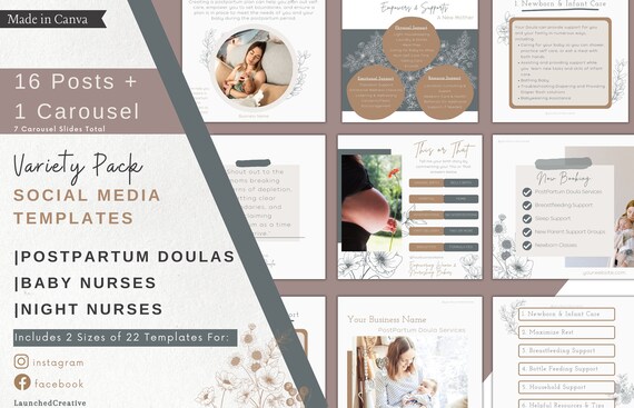 PostPartum Doula Instagram Posts | Postpartum Doula Social Media Post Content | PostPartum Doula Night Nurse Marketing | Doula Facebook Post