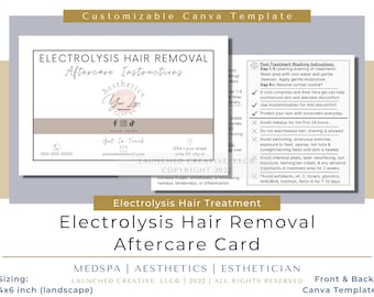 Electrolysis Hair Removal Aftercare Card | Electrolysis Aftercare Template | Electrolysis Hair Care Card | Esthetician Nurse Medspa Canva