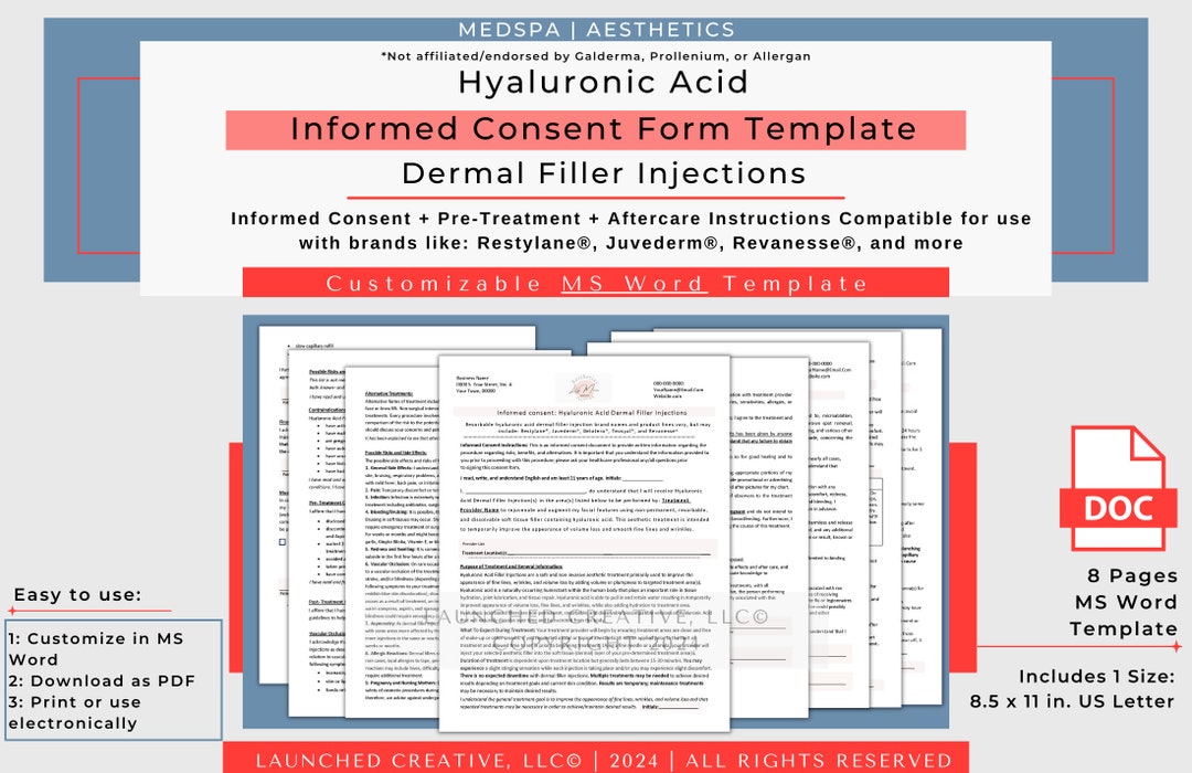 Dermal Filler Consent Form | Hyaluronic Acid Filler Informed Consent ...