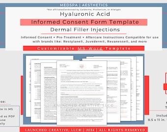 Hyaluronic Acid Dermal Filler Consent Form: MedSpa Template (MS Word)