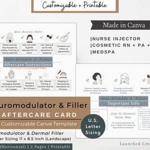 Filler & Botox Aftercare Template |Neurotoxin Aftercard Card Dermal Filler Aftercare |MedSpa Nurse Injector Aftercare Card Canva US Letter