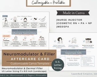 Filler & Botox Aftercare Template |Neurotoxin Aftercard Card Dermal Filler Aftercare |MedSpa Nurse Injector Aftercare Card Canva US Letter