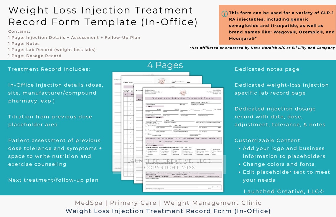 Weight Loss Injection Treatment Record Form Template | Semaglutide ...