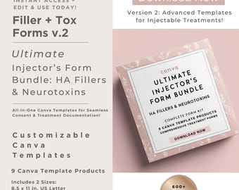 Filler & Neurotoxin Treatment Form Bundle v2 | Botox Filler Hyalase Form | Neuromodulator Filler Intake Consent Aftercare Dose Adjust |Canva