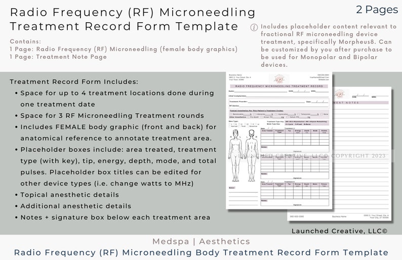 Radio Frequency Microneedling Treatment Record Form | RF Microneedle ...