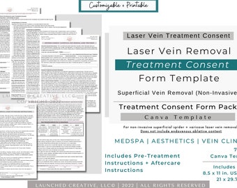 Laser Vein Removal Consent Form |  Laser Vein Removal Consent MedSpa Aesthetic Nurse Vein Clinic | Laser Vein Aftercare |Laser Consent Canva