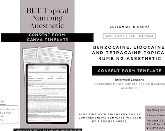 BLT Cream Consent Form Template: Anesthetic Numbing (Canva)