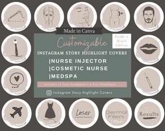 Instagram Story Highlight Icons Cosmetic Nurse | MedSpa Botox Nurse Instagram Highlight Cover | Nurse Injector Icons | Nude Black Edition