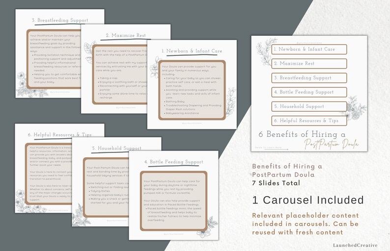 postpartum doula birth coach night nurse social media marketing post templates for instagram and facebook

Customizable in Canva
