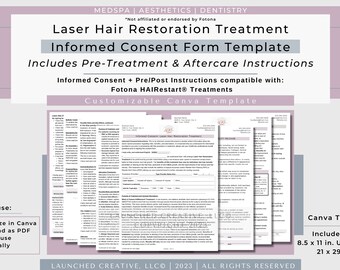 Laser Hair Restoration Consent Form Template | Fotona HAIRestart® Consent Form | Laser Hair Growth Stimulation Treatment Consent | Canva