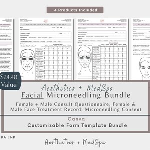 Microneedling Form Bundle | Microneedle Consult | Microneedle Treatment Record | Microneedle Consent Aftercare | Esthetician MedSpa | Canva