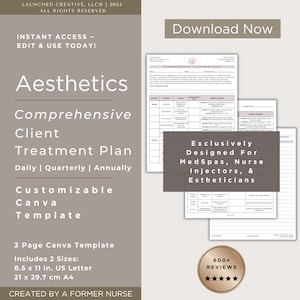 Aesthetic Treatment Plan Template | Customizable Client Treatment Tracker | MedSpa Skincare & Treatment Schedule | Canva