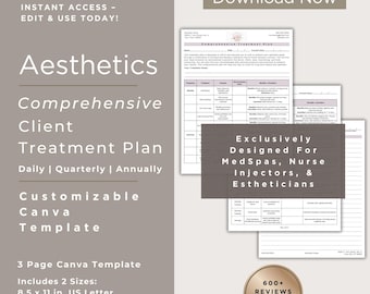 Aesthetic Treatment Plan Template | Customizable Client Treatment Tracker | MedSpa Skincare & Treatment Schedule | Canva