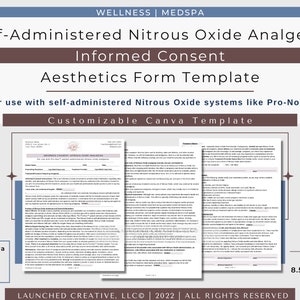 Nitrous Oxide Pro-Nox™ Informed Consent Form Template | Aesthetics Nitrous Analgesia Consent | Nurse Injector Consent | Medspa Form Canva