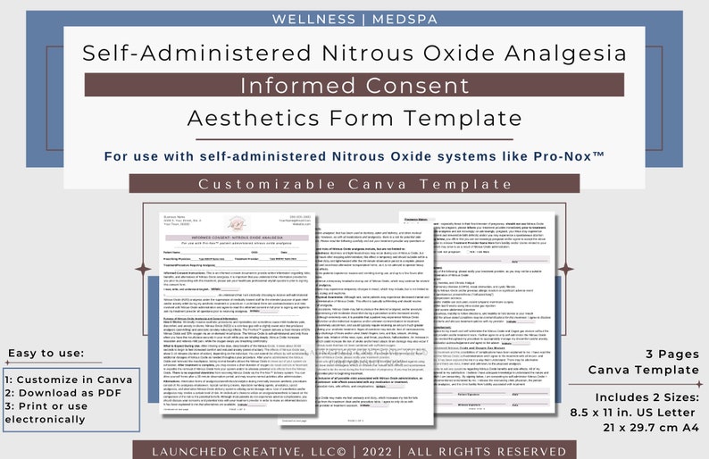 Nitrous Oxide Pronox™ Informed Consent Form Template Aesthetics