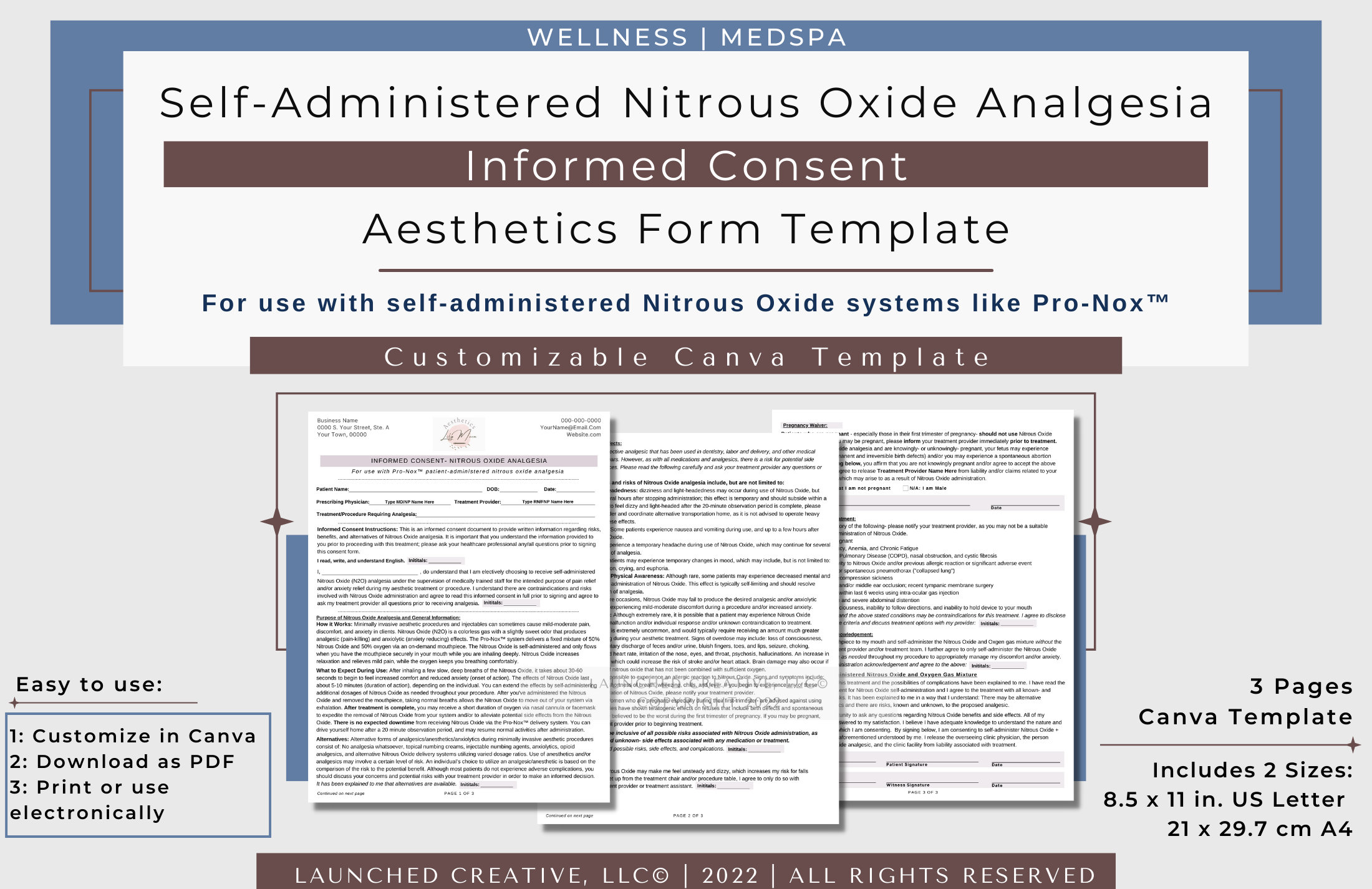 Nitrous Oxide Pronox™ Informed Consent Form Template Aesthetics