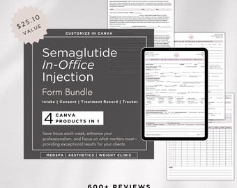 Semaglutide Weight Loss Injection Form Bundle | Semaglutide In-Office Consent Intake Treatment Record | Semaglutide Injection Bundle | Canva