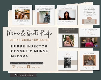 Nurse Injector Meme Quote Pack | Instagram Facebook Posts | MedSpa | Botox Filler | Editable | Canva Templates | Funny Quote | Neutral Pink