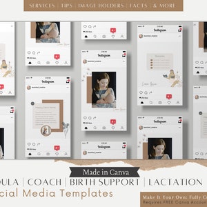 Doula Birth Coach social media marketing post templates for instagram and facebook. Customizable in Canva