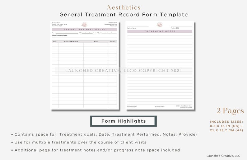 Aesthetic skin analysis and treatment form bundle for MedSpa professionals. Includes customizable consultation templates, Fitzpatrick skin type analysis, and treatment notes. Fully editable in Canva for estheticians and cosmetic nurses.