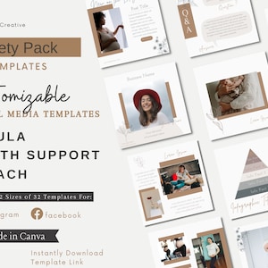 Doula Instagram Facebook Posts Template Pack  | Birth Support | Instagram Templates | Facebook Templates | Canva Template | Birth Worker