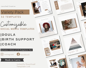 Doula Instagram Facebook Posts Template Pack  | Birth Support | Instagram Templates | Facebook Templates | Canva Template | Birth Worker