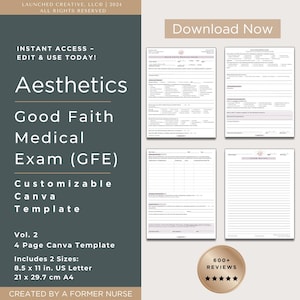 Good Faith Medical Exam Template v2 | Aesthetic Injectables Laser Peel Good Faith Exam | Chemical Peel Filler Neurotoxin Laser GFE | Canva