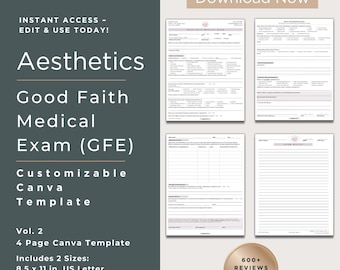 Good Faith Medical Exam Template v2 | Aesthetic Injectables Laser Peel Good Faith Exam | Chemical Peel Filler Neurotoxin Laser GFE | Canva