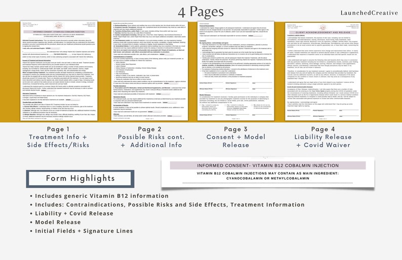 Vitamin B12 Injection Consent Form B12 Shot Informed Consent Etsy UK