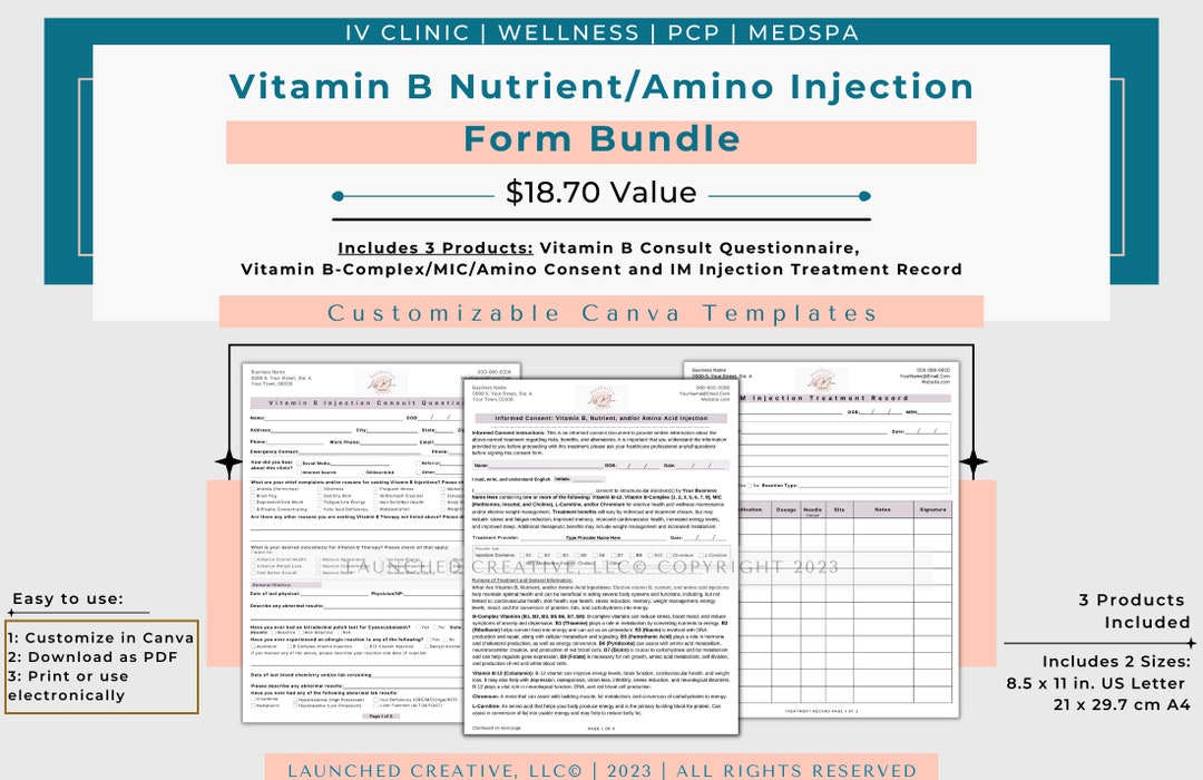 what is the cpt code for b12 injection Vitamin B Complex MIC Template BUNDLE | Consent Consult Treatment Record | B12 Shot B Complex Nutrient Amino |lipotropic MIC Form |canva Vetoquinol Vitamin B12 5000 Strength:70mg chiropractic care