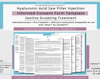 Hyaluronic Acid Volux Jaw Filler Consent Form | Volux Informed Consent Template | HA Jaw Filler consent form | Volux Jaw| Medspa | Canva