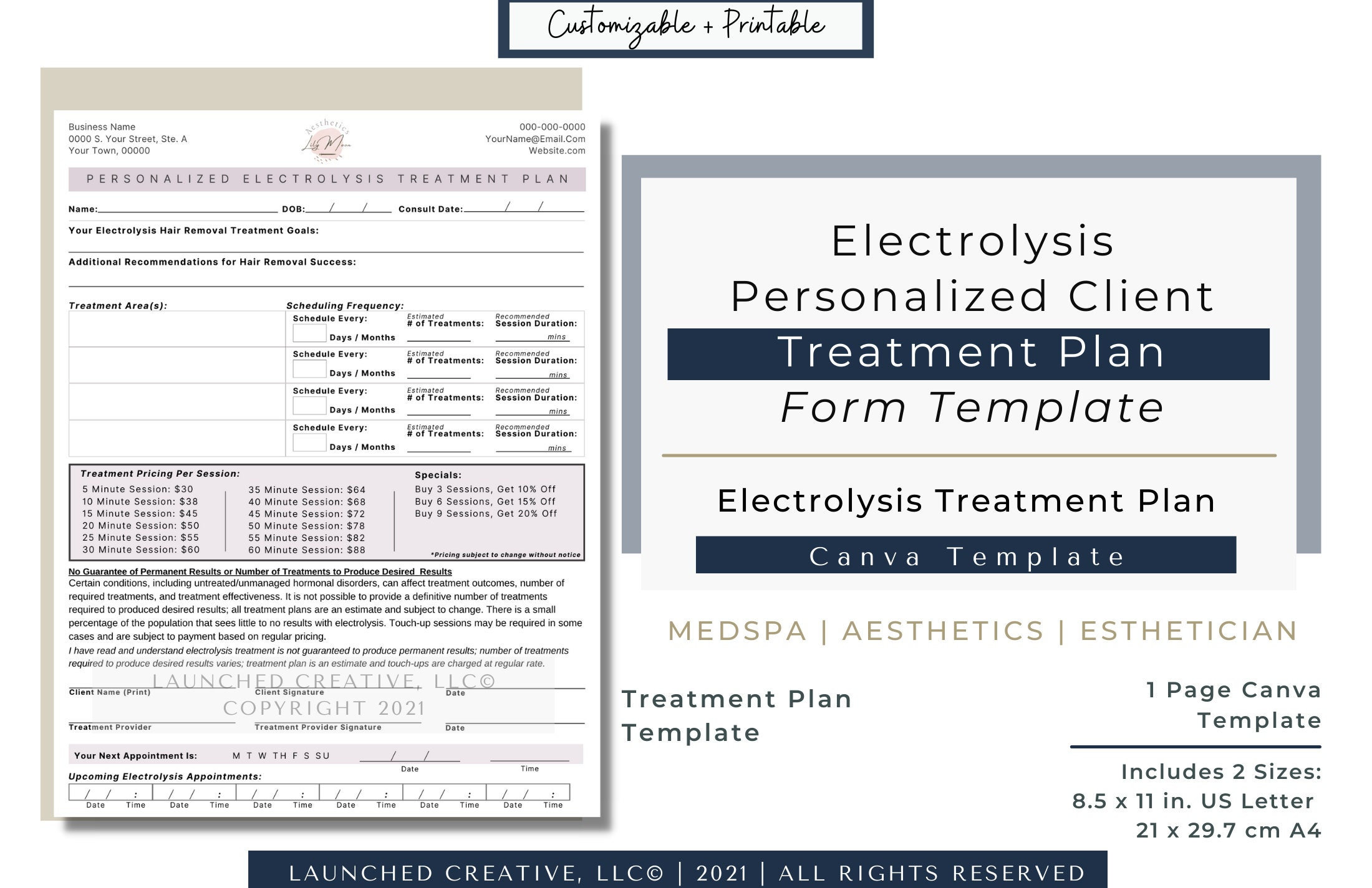 Electrolysis Treatment Plan Form Electrolysis Hair Removal Etsy UK