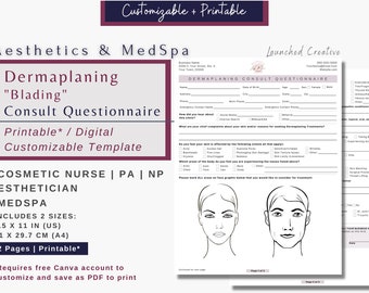 Dermaplaning Consent Form | Dermaplaning Blading Consent Aftercare Instruction | Nurse Injector Consent MedSpa Esthetician Dermaplaning Form