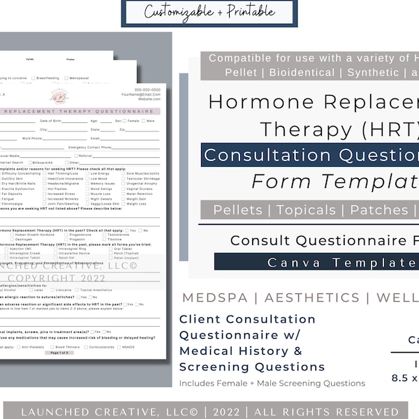 Hormone Replacement Therapy Questionnaire Template Etsy