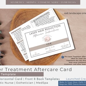 Laser Hair Removal Aftercare Card Laser Treatment Aftercare Template Laser Hair Reduction Care Card Esthetician Nurse Medspa Canva image 2