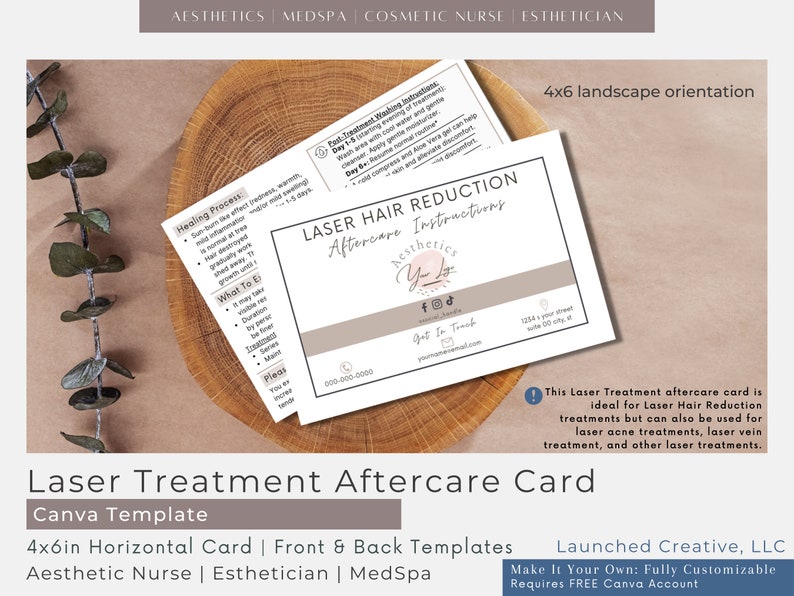 Laser Hair Removal Aftercare Card Laser Treatment Aftercare Template Laser Hair Reduction Care Card Esthetician Nurse Medspa Canva image 2