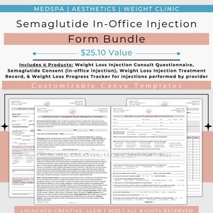 Semaglutide Weight Loss Injection Form Bundle | Semaglutide In-Office Consent Intake Treatment Record | Semaglutide Injection Bundle | Canva