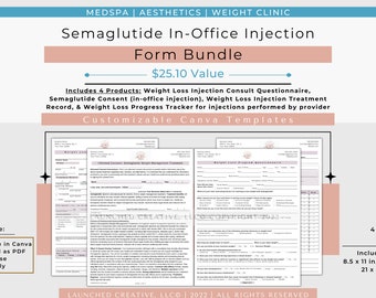 Semaglutide Weight Loss Injection Form Bundle | Semaglutide In-Office Consent Intake Treatment Record | Semaglutide Injection Bundle | Canva