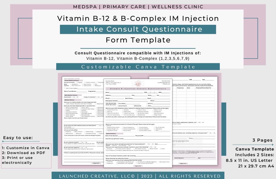 Vitamin B Consult Questionnaire Form Template Vitamin B12 Consult Vitamin B Complex Intake