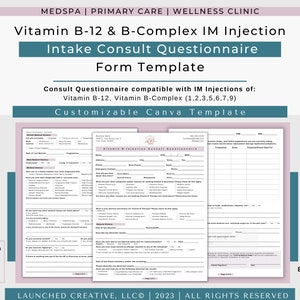 Vitamin B Consult Questionnaire Form Template | Vitamin B12 Consult | Vitamin B Complex Intake Questionnaire | Vitamin B IM Injection |Canva
