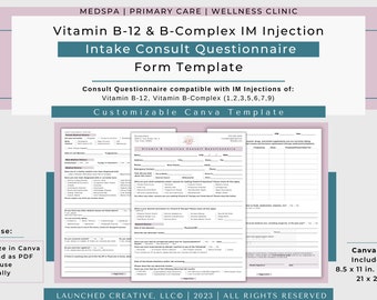 Vitamin B Consult Questionnaire Form Template | Vitamin B12 Consult | Vitamin B Complex Intake Questionnaire | Vitamin B IM Injection |Canva