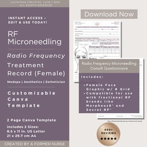 Radio Frequency Microneedling Treatment Record Form | RF Microneedle Treatment Record | Nurse Injector MedSpa RF Treatment Form | Canva