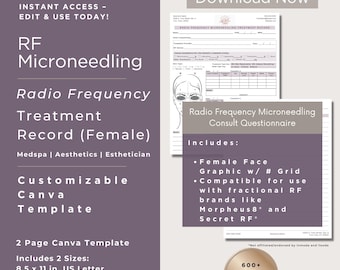 Radio Frequency Microneedling Treatment Record Form | RF Microneedle Treatment Record | Nurse Injector MedSpa RF Treatment Form | Canva