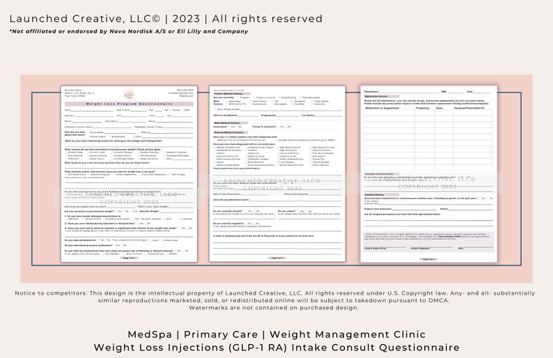 Weight Loss Injection Intake Questionnaire Form Template Semaglutide