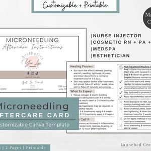 Microneedling Aftercare Card | Printable Microneedle PRP Aftercare Instructions Template | Needling Aftercare | Esthetician Medspa | Canva