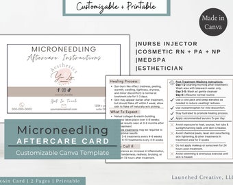 Microneedling Aftercare Card | Printable Microneedle PRP Aftercare Instructions Template | Needling Aftercare | Esthetician Medspa | Canva