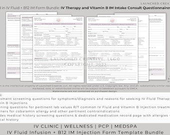 IV Therapy B12 Form Template Bundle | IV Fluids B12 Consult | IV Fluids B12  Consent Form | Iv B12 Injection Questionnaire Consent | Canva