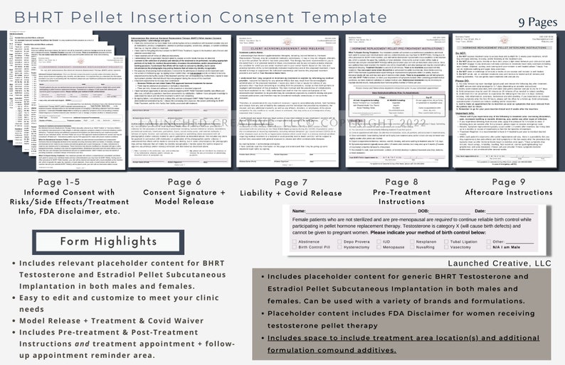 BHRT Testosterone Pellet Estrogen Pellet Consent Form Template Hormone