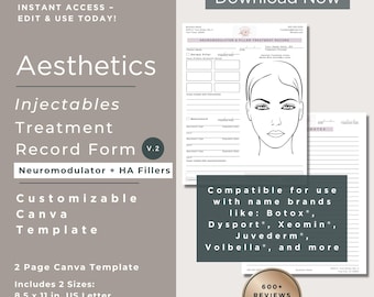 Botox & Filler Treatment Record Template: Injector Client Chart (Canva)